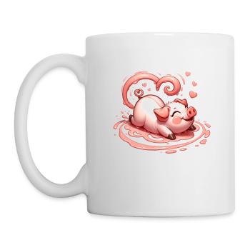 Pig Curly Heart Tail Valentine's Day Muddy Love - Mug - white - Left