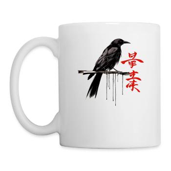 Shodo crow calligraphy artistry - Mug - white - Left
