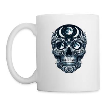 Himmlische Weisheit Schädel T-Shirt Mystischer Mondzyklus - Tasse - Weiß - Links