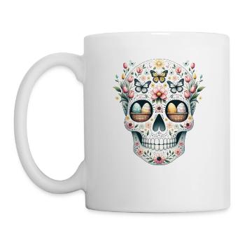 Frühlingsblüte Totenkopf T-Shirt Skurriler Ostergarten - Tasse - Weiß - Links