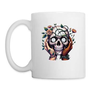 Heilende Hände Schädel T-Shirt Unterstützende Umarmung Mental - Tasse - Weiß - Links