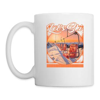 Let’s Ski Vintage Ski Lift Setting Sun Backdrop - Mug - white - Left