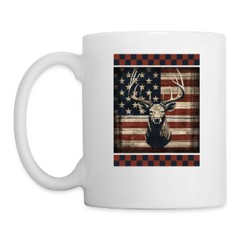 Aged Wood American Flag Forest Camo Deer Brand - Mug - white - Left