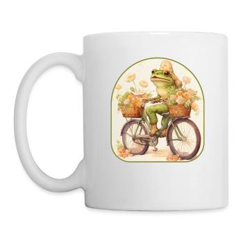 Cottagecore Aesthetic Frog Riding Bicycle Flower - Mug - white - Left