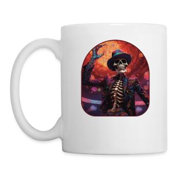 Retro 70er Jahre Rocker Skelett - Tasse - Weiß - Links