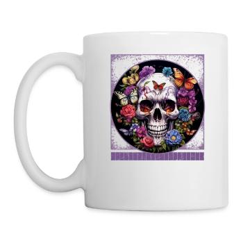 Totenkopf Blumengarten Halloween T-Shirt - Tasse - Weiß - Links