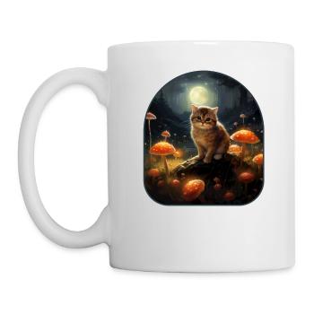 Moonlit Mushrooms Cat Bathed in Lunar Glow in a - Mug - white - Left