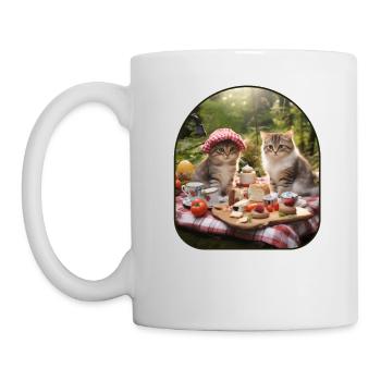Picnic Paws Cats Enjoying a Woodland Feast on a - Mug - white - Left