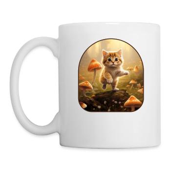 Chaton chasseur de papillons gambadant dans un champignon - Mug blanc - blanc - Gauche
