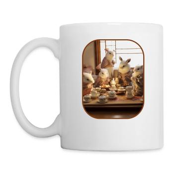 Tea Ceremony Bunnies Cute Rituals T Shirt - Mug - white - Left