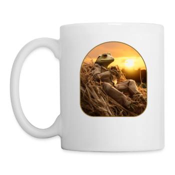 Frog Haystack Sunset Watching Countryside - Mug - white - Left