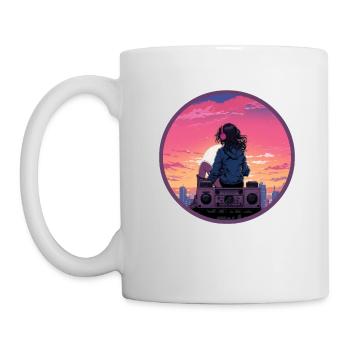 Fille d’anime réfléchie Vaporwave Boombox Retro - Mug blanc - blanc - Gauche