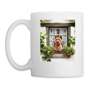 Norwich Terrier Cottagecore Dog Cottage Window - Mug - white - Left