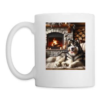 Alaskan Malamute Cottagecore Kabine Gemütlichkeit Herren - Tasse - Weiß - Links