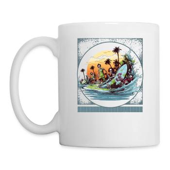 Zombie Surfer T-Shirt, Halloween-Strandparty - Tasse - Weiß - Links