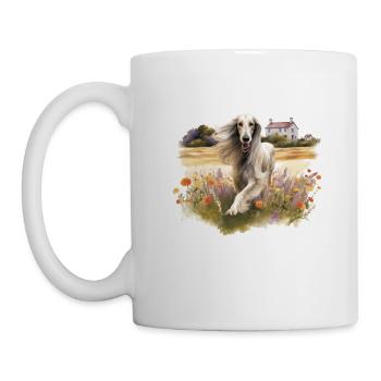 Lévrier Afghan Cottagecore Chien Chasse aux fleurs sauvages Hommes - Mug blanc - blanc - Gauche
