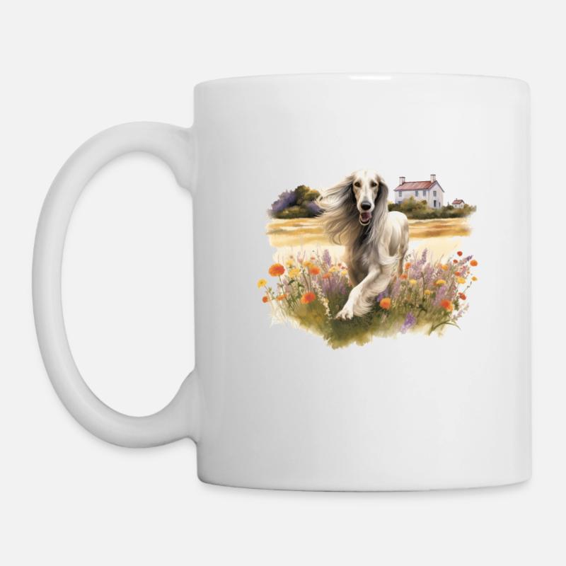 Lévrier Afghan Cottagecore Chien Chasse aux fleurs sauvages Hommes - Mug blanc - blanc