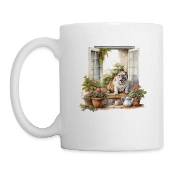 Englische Bulldogge Cottagecore Dog Tea Time - Tasse - Weiß - Links