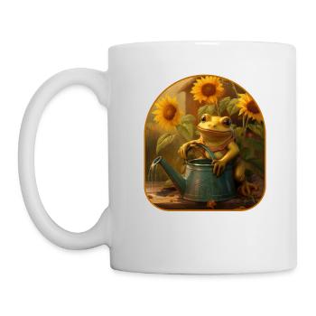 Frog Watering Can Sunflowers Gardening - Mug - white - Left