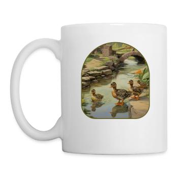 Frog Ducklings Cobblestone Bridge Pond - Mug - white - Left