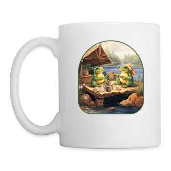 Frosch Schildkröte Picknickkorb Feld Mittagessen Cottagecore - Tasse - Weiß - Links