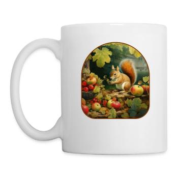 Frosch-Eichhörnchen-Apfel Erntezeit - Tasse - Weiß - Links
