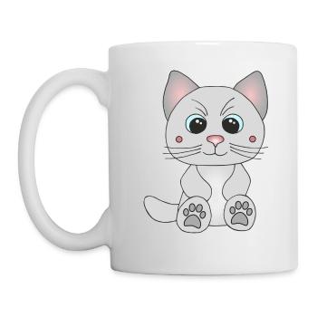 Süße graue Katze - Tasse - Weiß - Links