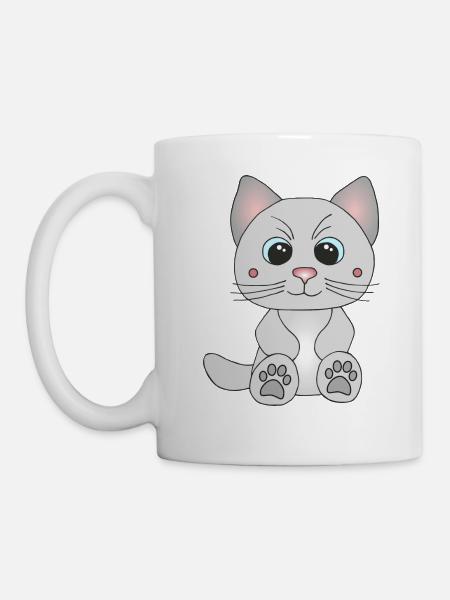 Süße graue Katze - Tasse - Weiß