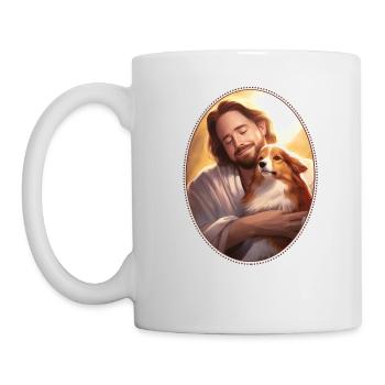 Jesus Snuggling Corgi T Shirt, Christian Animal - Mug - white - Left