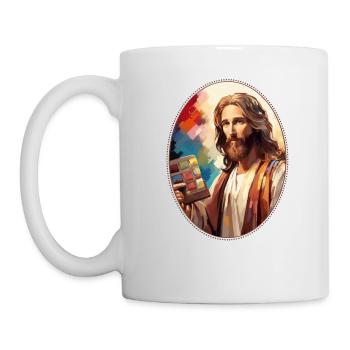 Jesus kuschelnde Farbpalette T-Shirt, christlich - Tasse - Weiß - Links