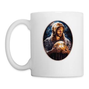 Jésus câlin casque de football T Shirt, - Mug blanc - blanc - Gauche