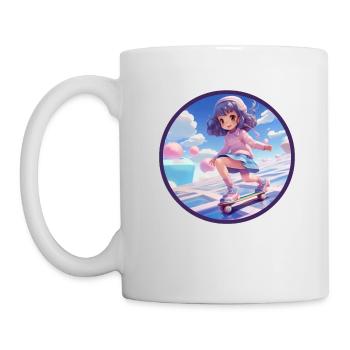 Chibi Skateboard Anime Fille Vaporwave Géométrique - Mug blanc - blanc - Gauche