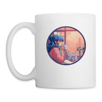 Tea Time Anime Girl Vaporwave Retro Zimmer - Tasse - Weiß - Links