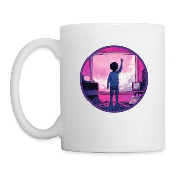 Static TV Anime Boy Vaporwave Pink Blue Gradient - Mug - white - Left