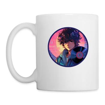 Contemplative Anime Boy Vinyl Record Vaporwave - Mug - white - Left