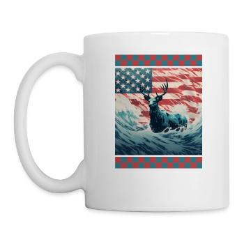 Wavy American Flag Ocean Woodland Camo Leaping - Mug - white - Left