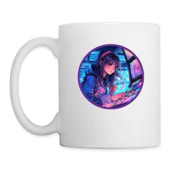 Arcade Anime Girl Vaporwave Neon Glow Retro - Mug - white - Left