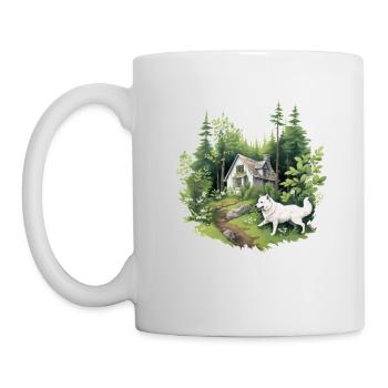 Norwegian Elkhound Cottagecore Forest Trek Homme - Mug blanc - blanc - Gauche