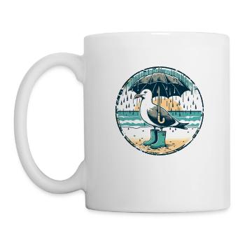 Bunte Pop Art Möwe Gummistiefel und Regenschirm - Tasse - Weiß - Links