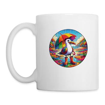 Rainbow seagull with parasol and rubber boots - Mug - white - Left
