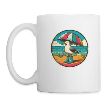 Pop Art Seagull with Rubber Boots and Umbrella - Mug - white - Left