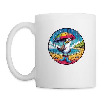 Cheerful seagull with rubber boots and umbrella - Mug - white - Left