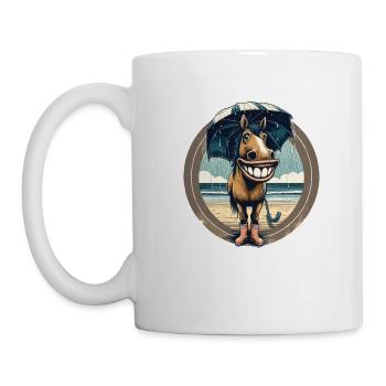 Laughing horse with rubber boots and umbrella - Mug - white - Left