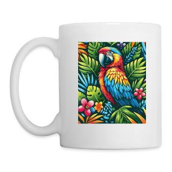 Bunter tropischer Papagei im Blütenparadies - Tasse - Weiß - Links