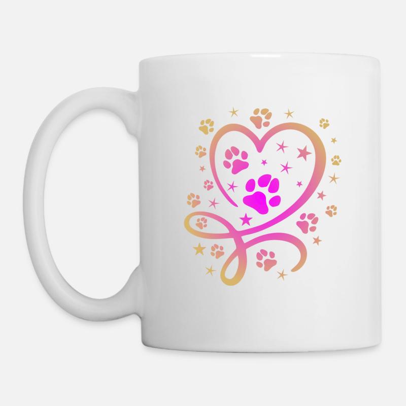 Buntes Herz mit Pfötchen und Sternen - Tasse - Weiß