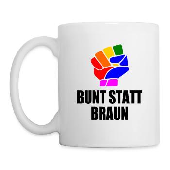 bunt statt braun - Tasse - Weiß - Links