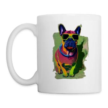 Französische Bulldogge mit Sonnenbrille - Tasse - Weiß - Links