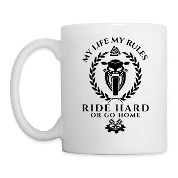 Biker Saying Ride Hard or go home-My Life my rules - Mug - white - Left