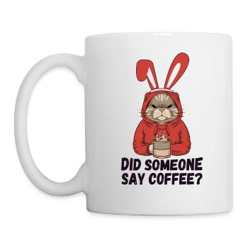 Did Someone Say Coffee? Moody Cat in Bunny Ears - Mug - white - Left