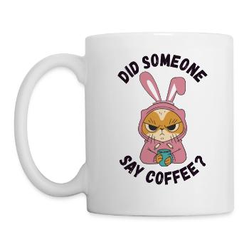 Did Someone Say Coffee? Moody Cat in Bunny Ears - Mug - white - Left